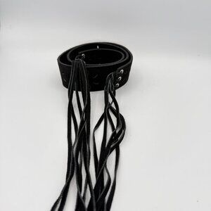 Black Suede Leather Fringe Belt Cut Out Western Boho